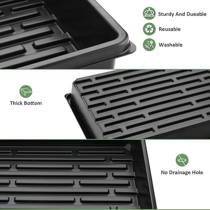 10 Pack Seed Starter Trays - Heavy Duty Plastic Flats, Fits 54 Cell Plug Tray, Seedling Tray for Carrying and Holding Plant Nursery Pot,Seed Germination & Plant Propagation (TD377)