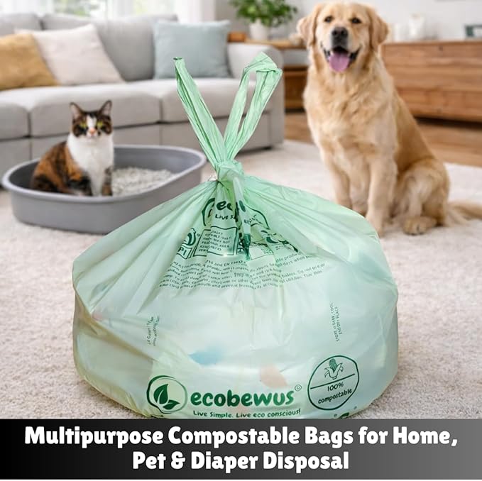 1.6 Gallon 100% Compostable Food Scrap Bags Handle Tie (120 Bags) Small Trash Bags Kitchen Garbage Bags US BPI Certified TUV OK Compost Home Certified Meeting ASTM D6400 (120 ct.)