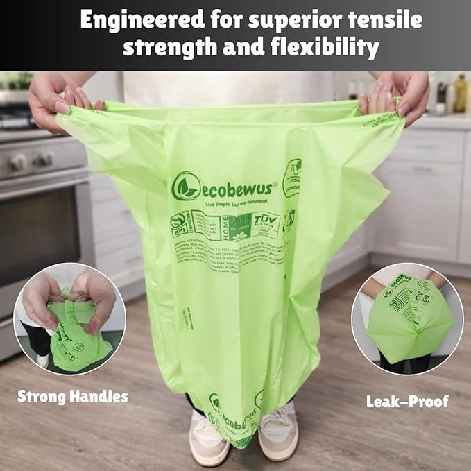 100% Compostable 13 Gallon Bags (35 Bags) Tall Kitchen Food Scrap Disposable Compost Trash Bgas Certified Composte Bags US BPI & OK Compost Home Certified by Meeting ASTM D6400 (35 ct.)