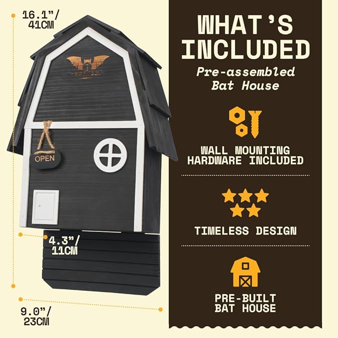 Big Bat Box - Bat Barn Junior 2 Chamber, Compact Bat House for Outside - Artificial Roost Kit for Wall-Mount - Bat Houses for Backyards