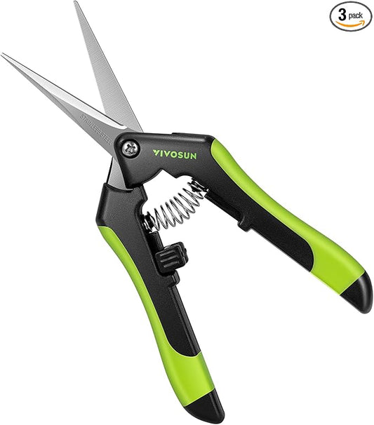 VIVOSUN Gardening Hand Pruner Pruning Shear with Straight Stailess Steel Blades (Black, Straight Blade, 3 Pack)