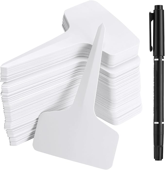 500 Pack Plant Labels T-Shape, 4 Inch Potted Plant Name Tags Plastic, Seedlings Seed Markers Nursery Plant Stake Tag with Marking Pen for Outdoor Indoor Garden Patio Flower Vegetable, White