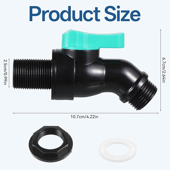 Rain Barrel Spigot Kit Plastic High Flow Rain Barrel Faucet 3/4" NPT to 3/4" GHT Barrel Valve No Inside Access Needed for Outdoor Plastic Bucket Rainwater Drums Garden