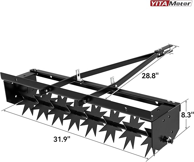 YITAMOTOR 32" Tow Spike Lawn Aerator, Manual Tow Behind Rolling Lawn Aerators with 8 Spikes, 100 LBS Heavy Duty ATV Core Aeration Black Tool for Lawn, Yard, Garden & Patio
