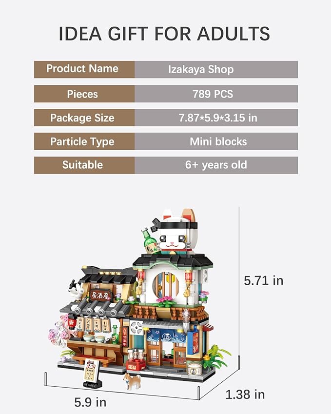 Japanese City Street View Izakaya Shop, MOC Creative Mini Building Blocks House Set 789 pcs, Simulation Architecture Construction Toy, Gifts Idea for Kids Adults (1232)