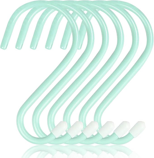 6 Inch Large Heavy Duty S Hooks,Green S Hook for Hanging Clothes,Rubber Coated S Hooks, Non Slip Vinyl Coated S Hanger Hook for Hanging Plants Outdoor, Pots and Pans, Coffee Cups, Garden