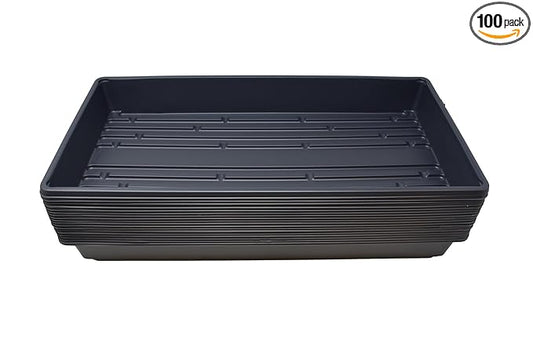 Living Whole Foods 100 Pack of Durable Black Plastic Growing Trays (Without Drain Holes) 21" X 11" X 2" - Flowers, Seedlings, Plants, Wheatgrass, Microgreens & More