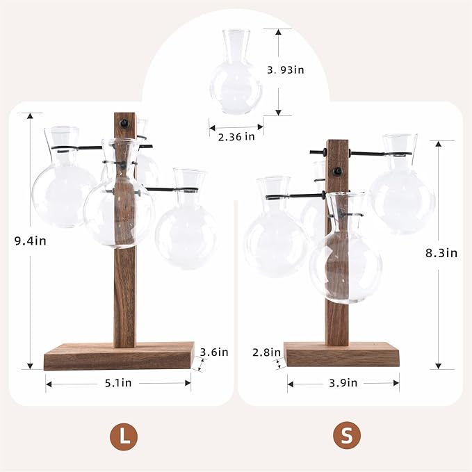 Plant Propagation Station with Acacia Wood Stand and 4 Glass Vases, Stylish Propagation Vases for Plants, Home & Garden Décor – Ideal Gift for Plant Lovers & Gardening Enthusiasts