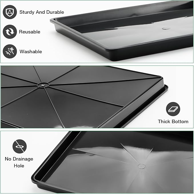 5 Pack Soil Blocking Trays(14"x12"x3"), Plastic Flat Plant Tray for Holding or Collecting Drainage Water, Elevated Microgreen Seed Starter Tray for Seed Germination (Black)