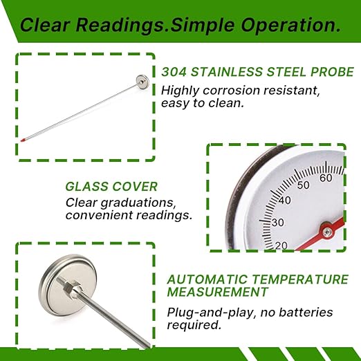 Compost Thermometer with 36.4 in Stainless Ssteel Stem,Soil Thermometer Gardening Thermometers Hay Bale Thermometers for Composting,Organic Farming Professional Tool Gardeners