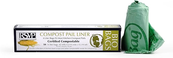 RSVP International Kitchen Collection Compost Pail, 1 Gallon Compostable Bags, Green
