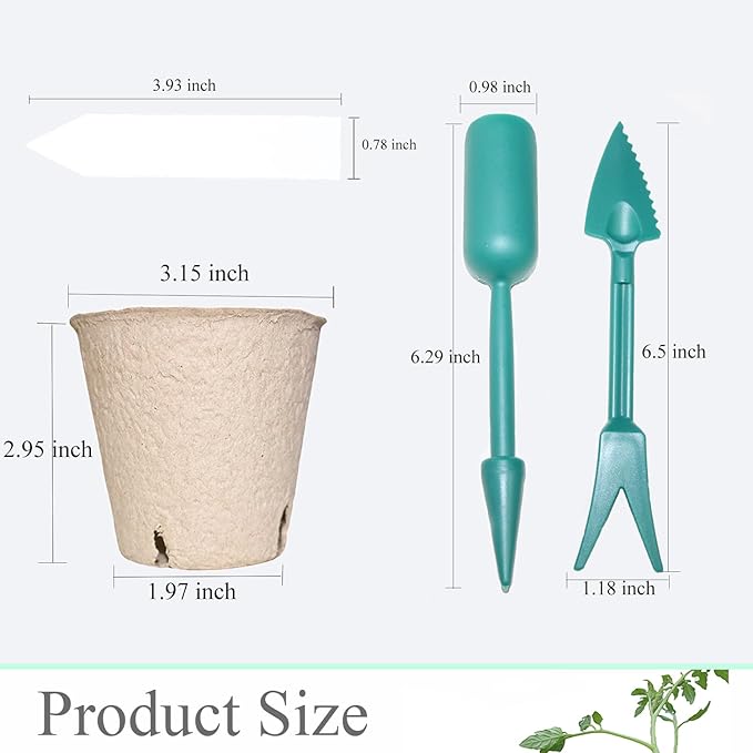 50Pcs Biodegradable Seedling Pots Seed Starter Kit 3.15 Inch Round Peat Pot with Drainage Holes, Plant Labels, Seedling Pickers & Garden Shovels