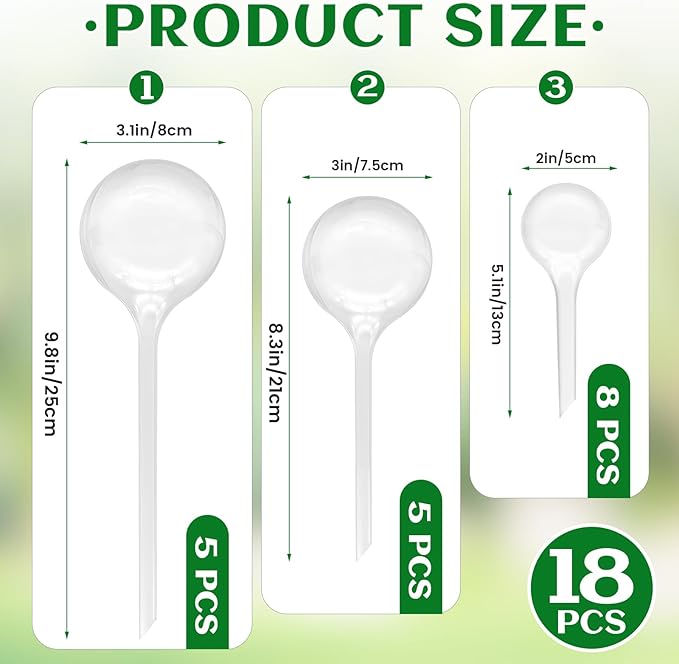 18 PCS Plant Watering Globes,Clear Plastic Watering Bulbs,Self Watering Planter,Flower Automatic Watering Device for Flowerpot,Plants Indoor,Outdoor,Home Garden(Large,Medium,Small)