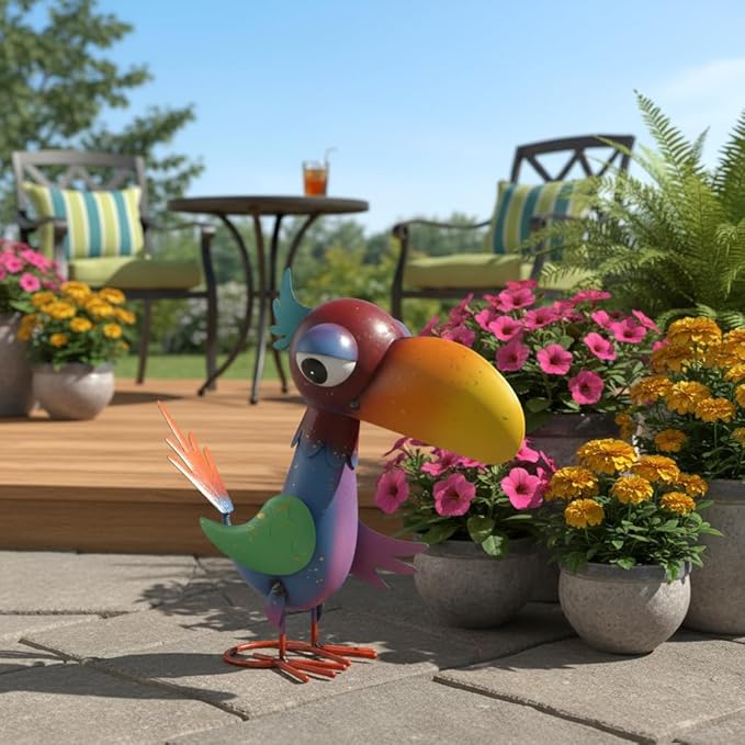 12'' Tall Metal Bird Garden Statue, Cheeky Metal Bird Sculpture Yard Art, Standing Bird Garden Decor for Outside, Lawn, Patio, Porch