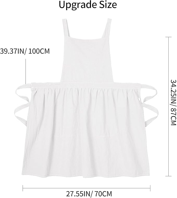 Cotton Linen Pinafore Apron Dress for Women with Pockets Cute Art Chef Aprons for Kitchen Baking Gardening Painting