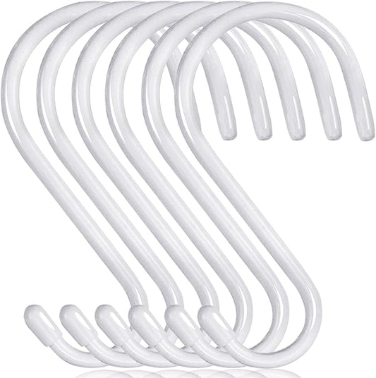6 inch Non Slip Rubber Coated White S Hook Heavy Duty,6 Pack Large Vinyl Coated S Hooks, Metal S Shaped Hanger Hooks for Hanging Plants Outdoor,Closet Rod,Jeans, Pot Pan Cups Towels Hats
