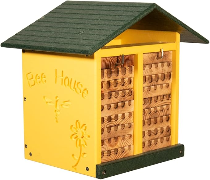 JCs Wildlife Double-Wide Large Poly Lumber and Pine Mason Bee House - Attracts Bee Pollinators in Your Garden - Handmade in The USA