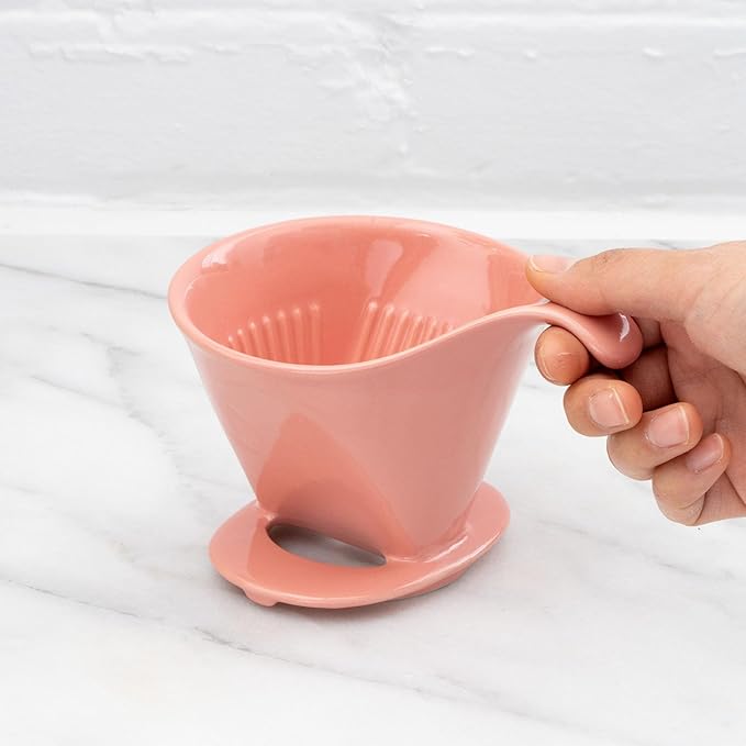 Zero Japan - Bee House Pour Over Coffee Dripper - Lead-Free & Cadmium-Free Ceramic Coffee Maker with Elegant Peek Hole, Drip Cone Brewer Coffee Gifts, Brewing Accessories - Coral Pink, Standard Size