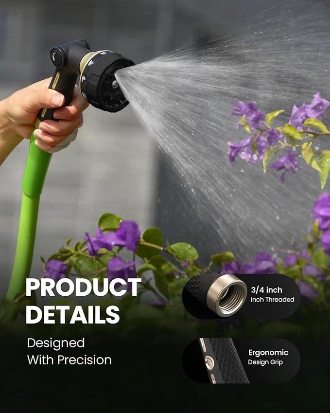 RAINPOINT Garden Hose Nozzle Heavy Duty - 100% Metal Thumb Control Spray Nozzles for Garden Hose High Pressure, 10 Patterns Water Hose Nozzle for Car Wash, Watering Lawn and Pets, Black