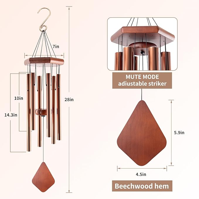 Small Bronze Wind Chimes - 28 Inch Outdoor Tuned Melody, Sympathy Gift for Mom/Housewarming, Outside Decoration