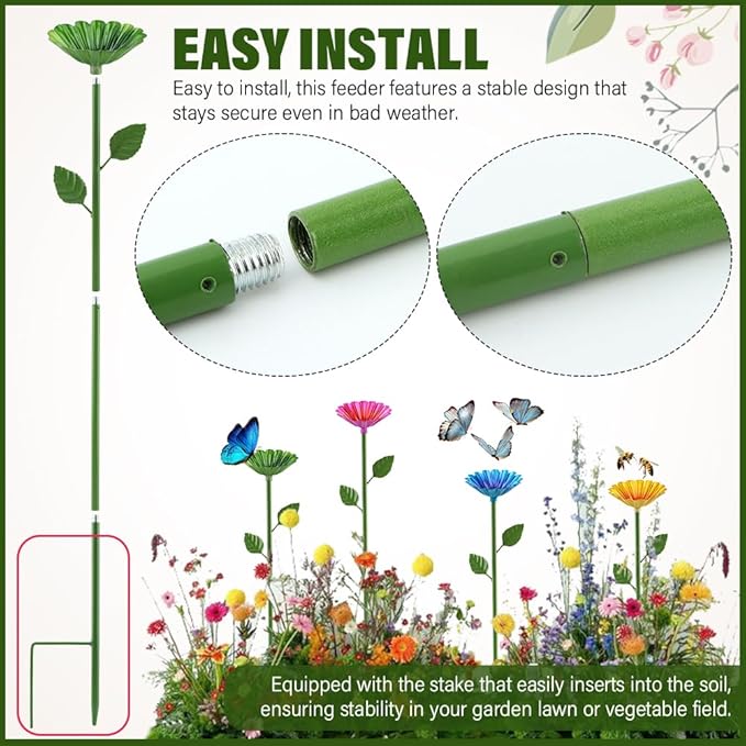 4 Pcs Metal Bee Watering Station, Flower Design Bee Feeder & Butterfly Bath Bowl, Colorful Outdoor Garden Decor for Yard, Patio, Lawn