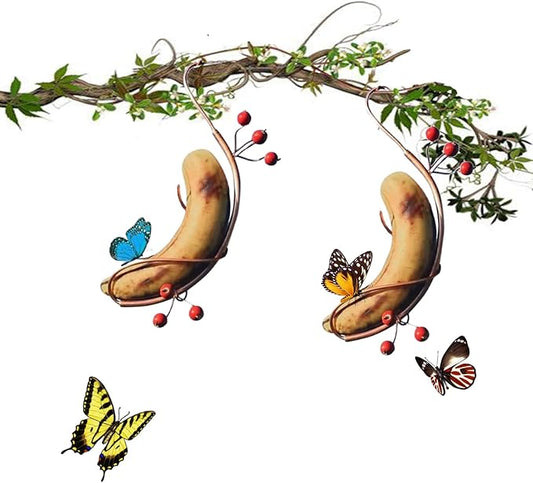 2PCS Butterfly Banana Hammock Feeder,Butterfly Feeders for Outdoors,Butterfly Houses for The Garden,Hanging Metal Butterfly House Attract Butterflies, Bees and Birds