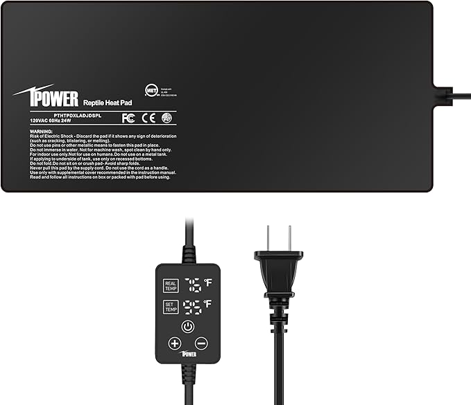 iPower 8 by 18 Inch 24W Reptile Heating Pad with Adjustable Thermostat, Under Tank Warmer Terrarium Heat Mat for Turtles/Snakes/Lizards/Frogs, and Other Reptiles