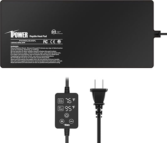 iPower 8 by 18 Inch 24W Reptile Heating Pad with Adjustable Thermostat, Under Tank Warmer Terrarium Heat Mat for Turtles/Snakes/Lizards/Frogs, and Other Reptiles