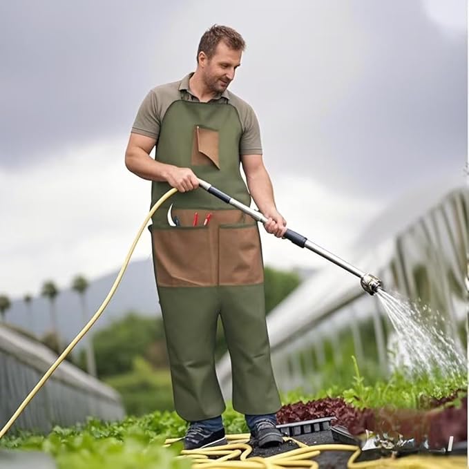 Garden apron,Apron Man,Harvest Apron with Pockets,Waterproof,Adjustable,Reinforced Knees for Mow Grass and Lawn Mowing