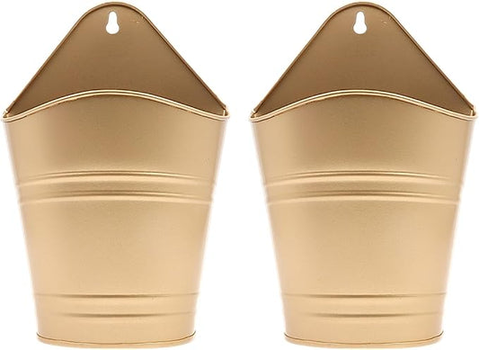 Hosley Set of 2 Gold Wall Planter with PVC Linner 6.25" L x 4" W x 10" H, Ideal Gift for Floral Arrangements Wedding Home Office Party DIY Indoor Outdoor Garden Patio