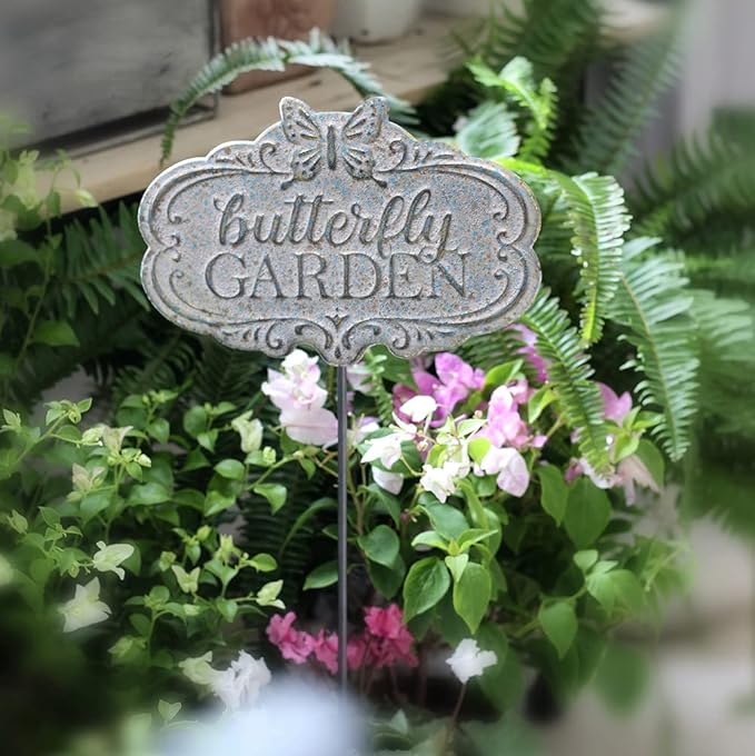 Chic Garden Decorative Butterfly Wall Signs Metal Yard Signs(Incl Stake and Chain)