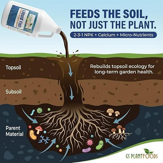 GS Plant Foods Liquid Fish Fertilizer - Organic Material Review Institute Listed (1 Quart) – Natural Hydrolyzed Fish Fertilizer for Gardens, Lawns & Container Growing