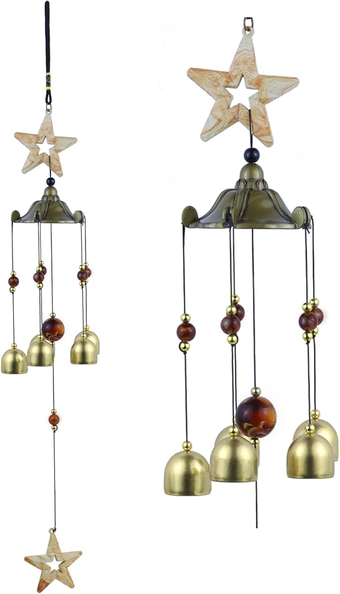 BWinka Star Wind Chimes for Outside with 5 Brzone Chime Bells, Rustic Wind Chime Hanging Decor for Garden Patio Yard