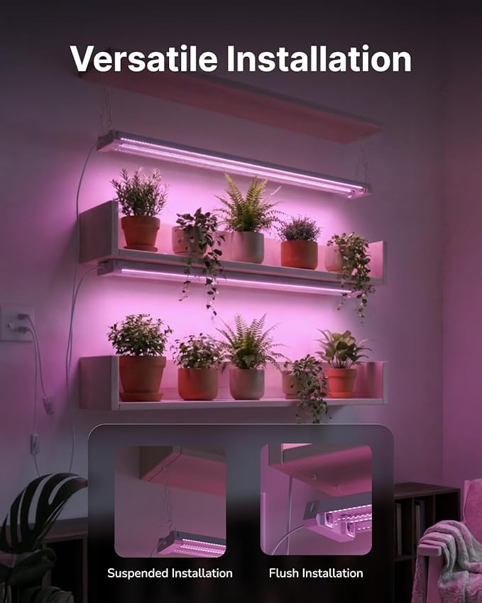 Sunco 4FT LED Grow Light for Indoor Plants 40W, Full Spectrum, Hanging Suspended Fixture, Linkable, Plug in, Greenhouse Year Round for Indoor Plants Seedlings Vegetables Flowers 2 Pack