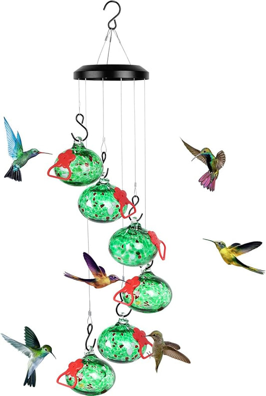 Charming Wind Chimes Hummingbird feeders for Outdoors Hanging ant and bee Proof,Never Leak,Perfect Garden Decor for Outside(Green)…