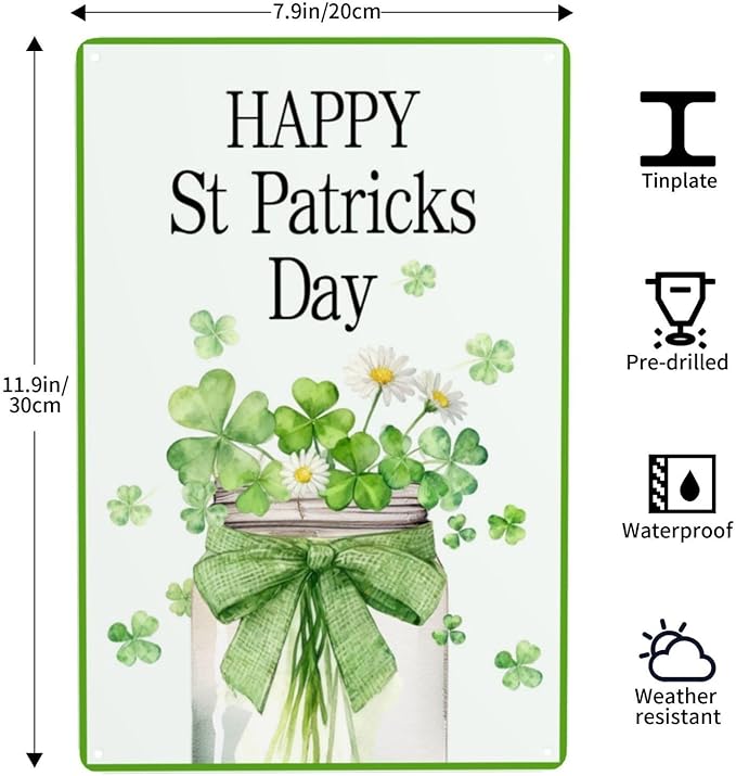 St Patricks Day Sign Green Shamrocks Metal Signs St Patricks Day Gifts Tin Signs Wall Decor 8 x 12 Inch Home Room Yard Garden Decor