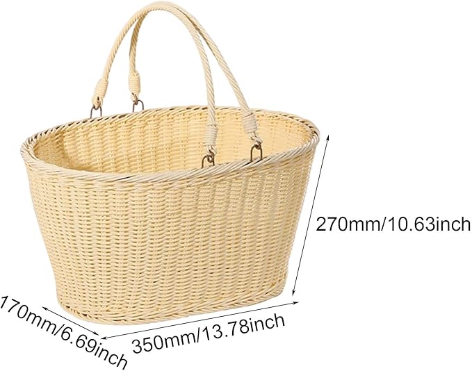 MYCENSE Wicker Picnic Storage Basket with Foldable Handle, PP Woven Empty Picnic Baskets, Sturdy Iron Wire Frame, Versatile Harvest Basket for Camping, Beach, Park, Halloween, C 35x27x17cm