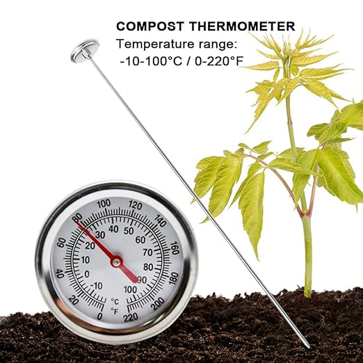 Long Compost Soil Thermometer - Fast Response Stainless Steel 20 Inch - Measuring Probe - Fahrenheit and Celsius