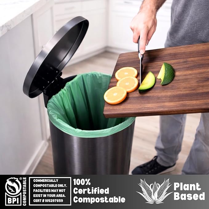 100% Compostable 13 Gallon Bags (35 Bags) Tall Kitchen Food Scrap Disposable Compost Trash Bgas Certified Composte Bags US BPI & OK Compost Home Certified by Meeting ASTM D6400 (35 ct.)
