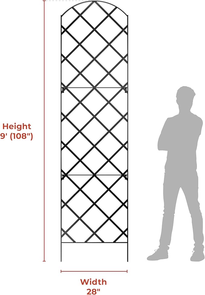Giant Trellis, 108” high (9’ Tall) by 28” Wide Trellis with Arched top - Pack of 3 Complete trellises - by Meranti Home + Garden