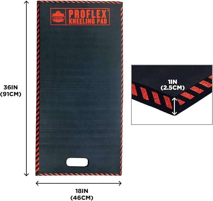 Ergodyne ProFlex 390 Kneeling Pad, Foam Knee Cushion, Water Resistant Kneeling Mat, 18" x 36" x 1", Black, XL