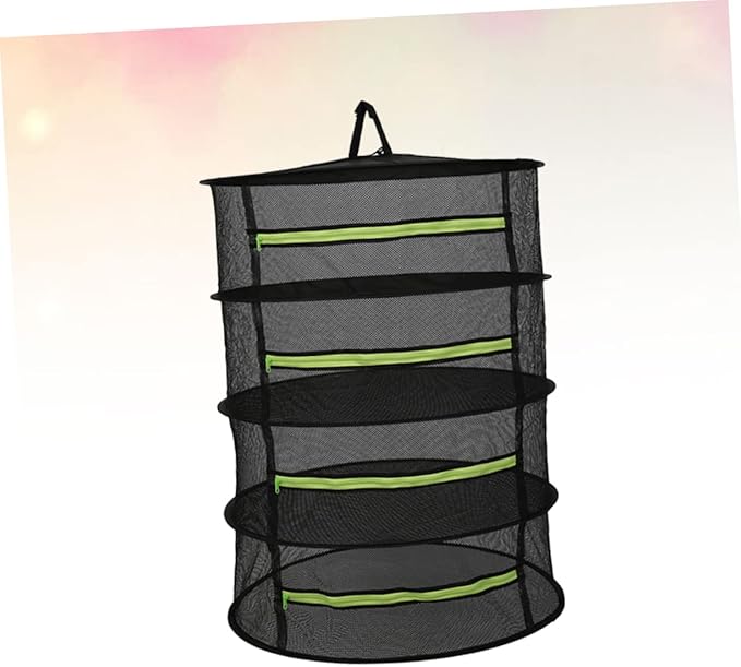 GLEAVI 4-Layer Mesh Drying Rack for Plants Garden Herbs Flowers with Zipper 45cm Black and Green Hanging Storage Organizer for Drying Herbs and Vegetables
