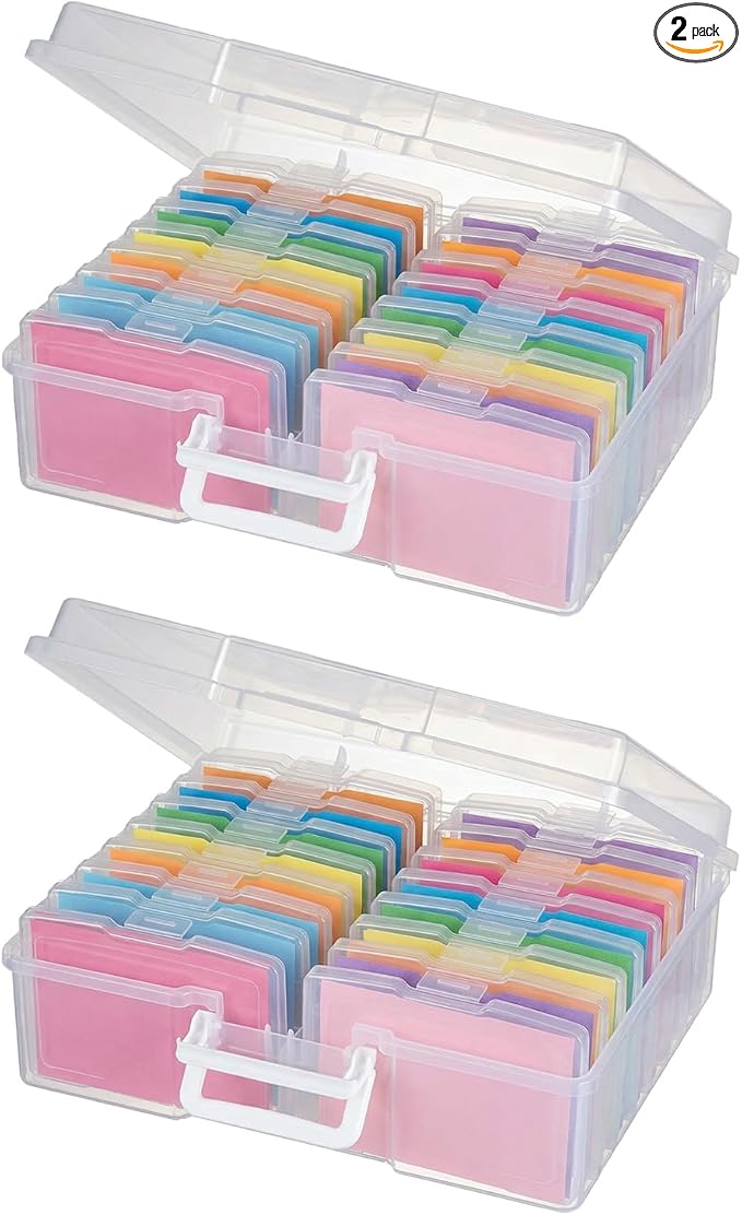 novelinks Transparent 4" x 6" Photo Organizers and Photo Storage Box with Handle, 16 Inner Photo Cases, Portable Picture Organizers & Photo Storage Containers (Clear 2Pack)