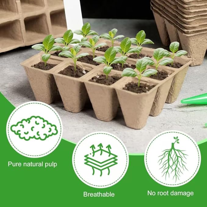 240 Cells Seed Thickened 12-Cell Peat Pots Seed Starter Kit - 20 Trays + Transplanting Tools & Plant Labels, Biodegradable Root-Friendly Seedling Cups for Vegetables Flowers Herbs Seed Starting