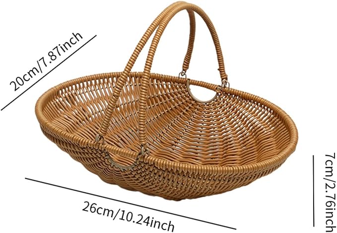 MYCENSE Wicker Picnic Storage Basket with Adjustable Handle, PP Woven Empty Picnic Baskets, Sturdy Iron Wire Frame, Versatile Harvest Basket for Camping, Beach, Park, Halloween, A 26x20x7cm