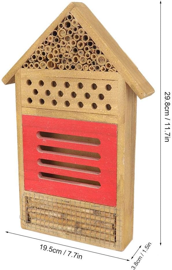 AUNMAS Wooden Bee House, Attracts Pollinators with Tubular Tunnels, Durable Platane Wood Garden Decor, 19.5x3.8x29.8cm Humidity for Bees