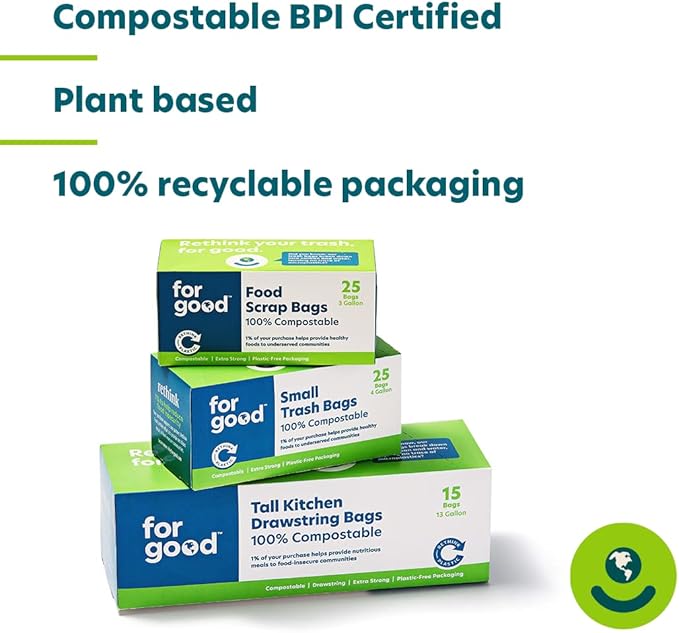 for: good Compostable 4 Gallon Small Bin Liner – Extra Strong, Tear and Leak Resistant Trash Bags, 4 Gallon | (Pack of 6)