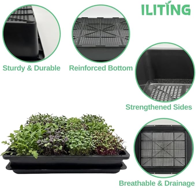 Soil Blocking Trays 5-Set 15x12inch Mesh Trays Flat Plant Tray with Humidity Domes, Nursery Supply for Microgreen, Seed Starting, Indoor Gardening, and Greenhouse