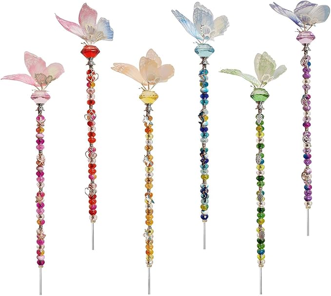 200Pcs DIY Butterfly Garden Stakes Kit - Fairy Wand Garden Stake Beads Kits, Fairy Garden Accessories Kit for Outdoor, Beadable Items (Butterfly)