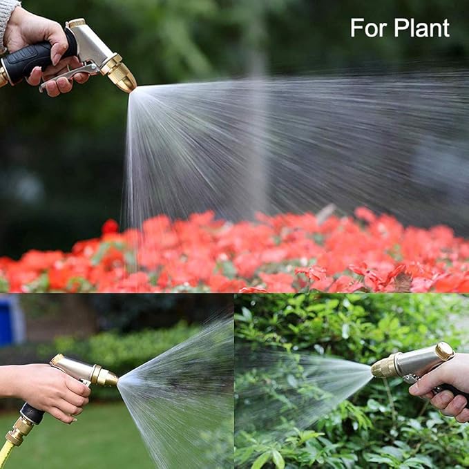 FANHAO Garden Hose Nozzle, 100% Heavy Duty Metal Spray Nozzle High Pressure Water Nozzle with 4 Patterns for Watering Garden, Washing Cars and Showering Pets - Full Brass Nozzle & Non-Slip Grip